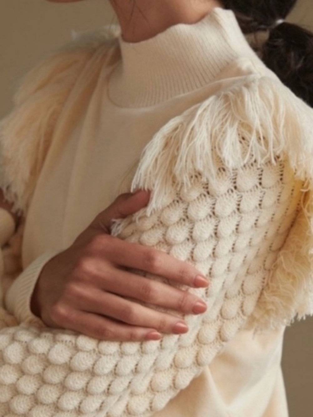 Anthropologie Dolan Left Coast Collection Fringe Textured Cream Sweater